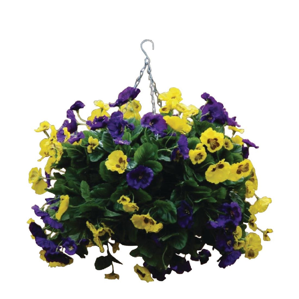 22" Purple and Yellow Artificial Pansies Ball by Bolero - Lordwell Catering Equipment
