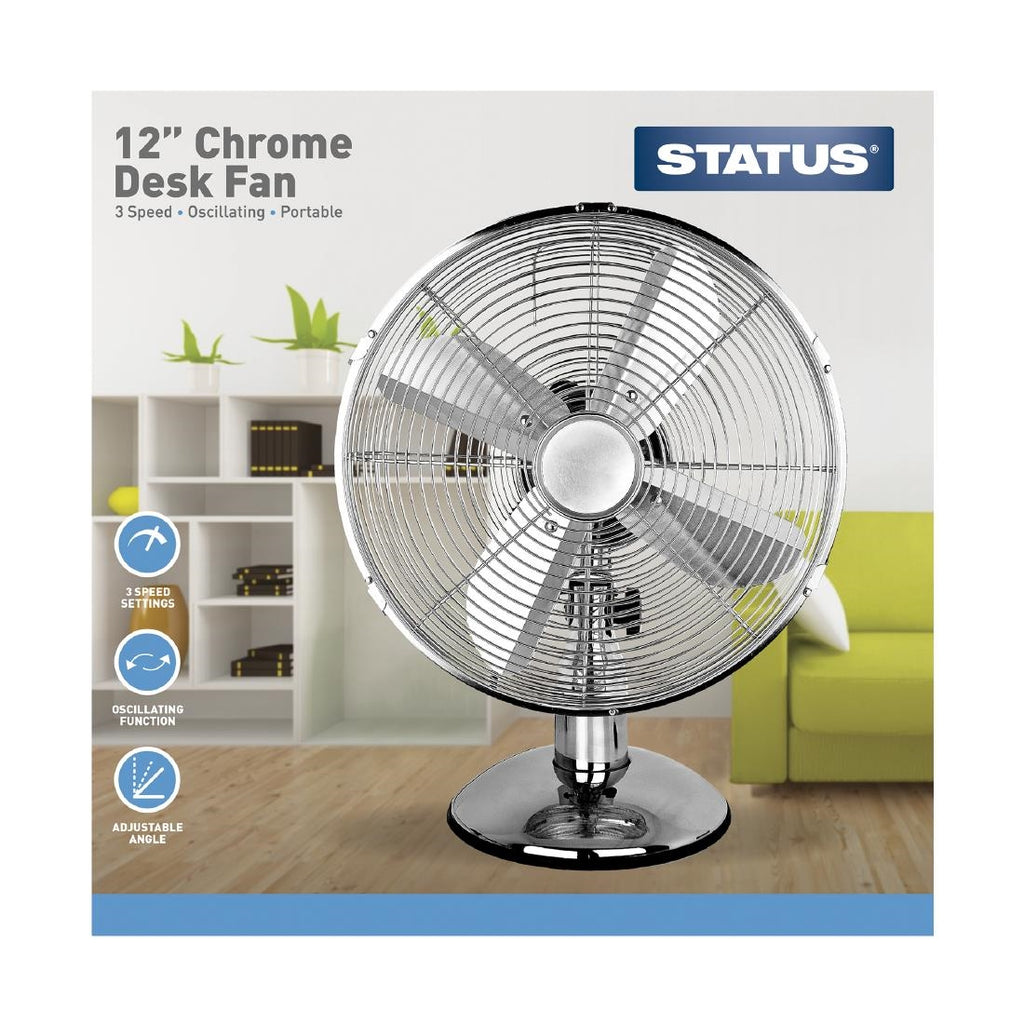 Status 12" Oscillating Chrome Desktop Fan by Status - Lordwell Catering Equipment