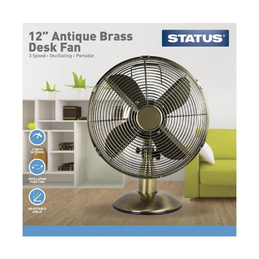 Status 12" Oscillating Antique Brass Desktop Fan by Status - Lordwell Catering Equipment