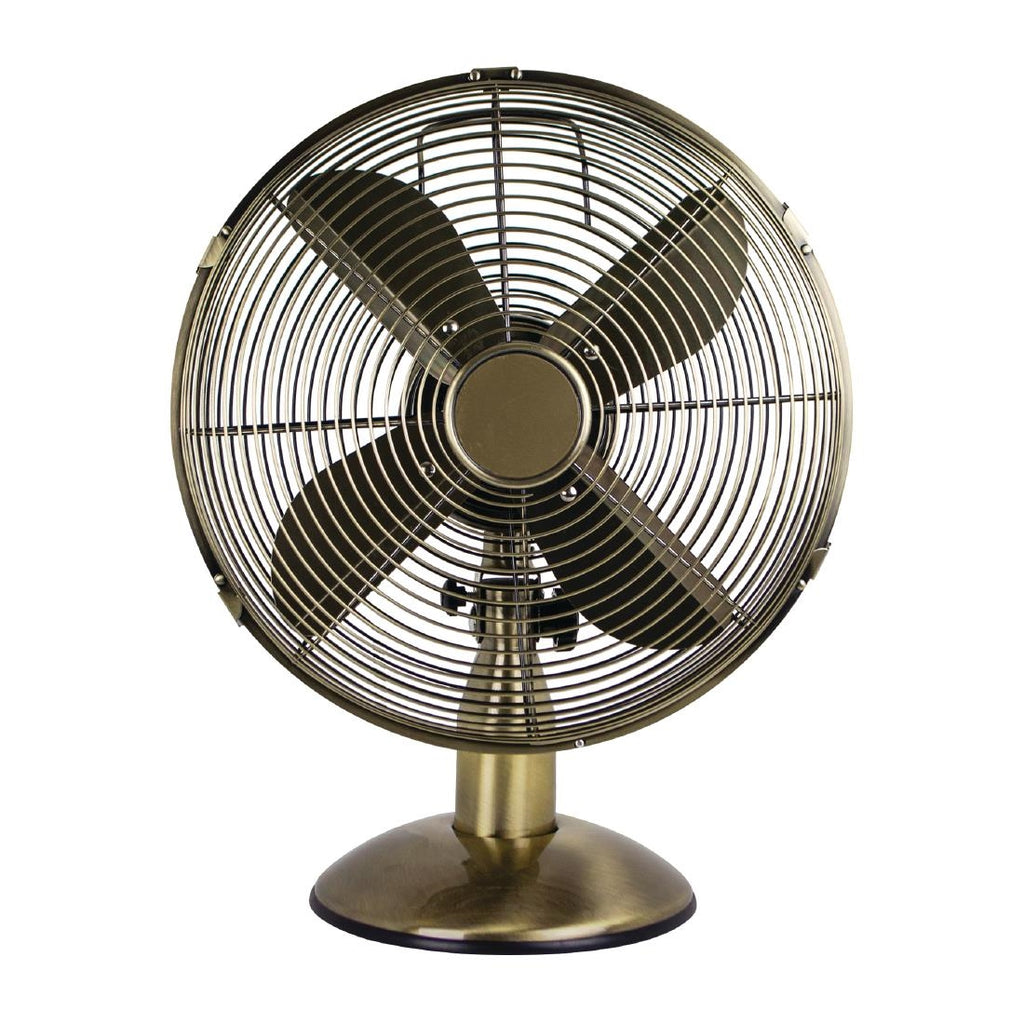 Status 12" Oscillating Antique Brass Desktop Fan by Status - Lordwell Catering Equipment