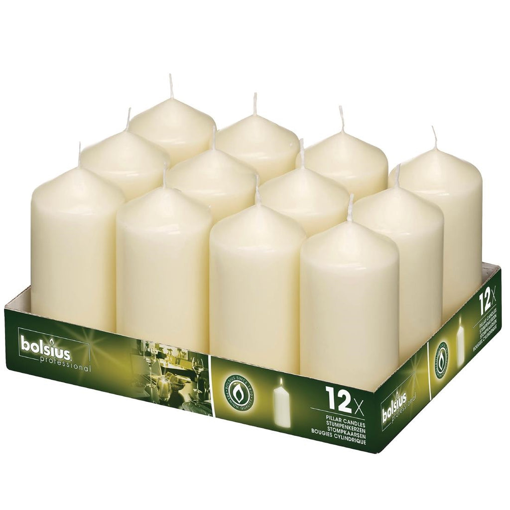 Bolsius Tall Pillar Candles Ivory 120mm (Pack of 12) by Bolsius - Lordwell Catering Equipment