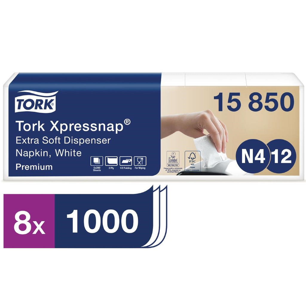 Tork Xpressnap Extra Soft Dispenser Napkin White 2Ply 1/2 Fold (Pack of 8x1000) by Tork - Lordwell Catering Equipment
