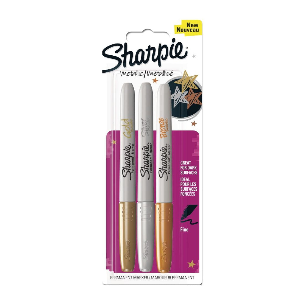 Sharpie Metallic Permanent Marker Fine Gold/Silver/Bronze 3 Pack by Sharpie - Lordwell Catering Equipment