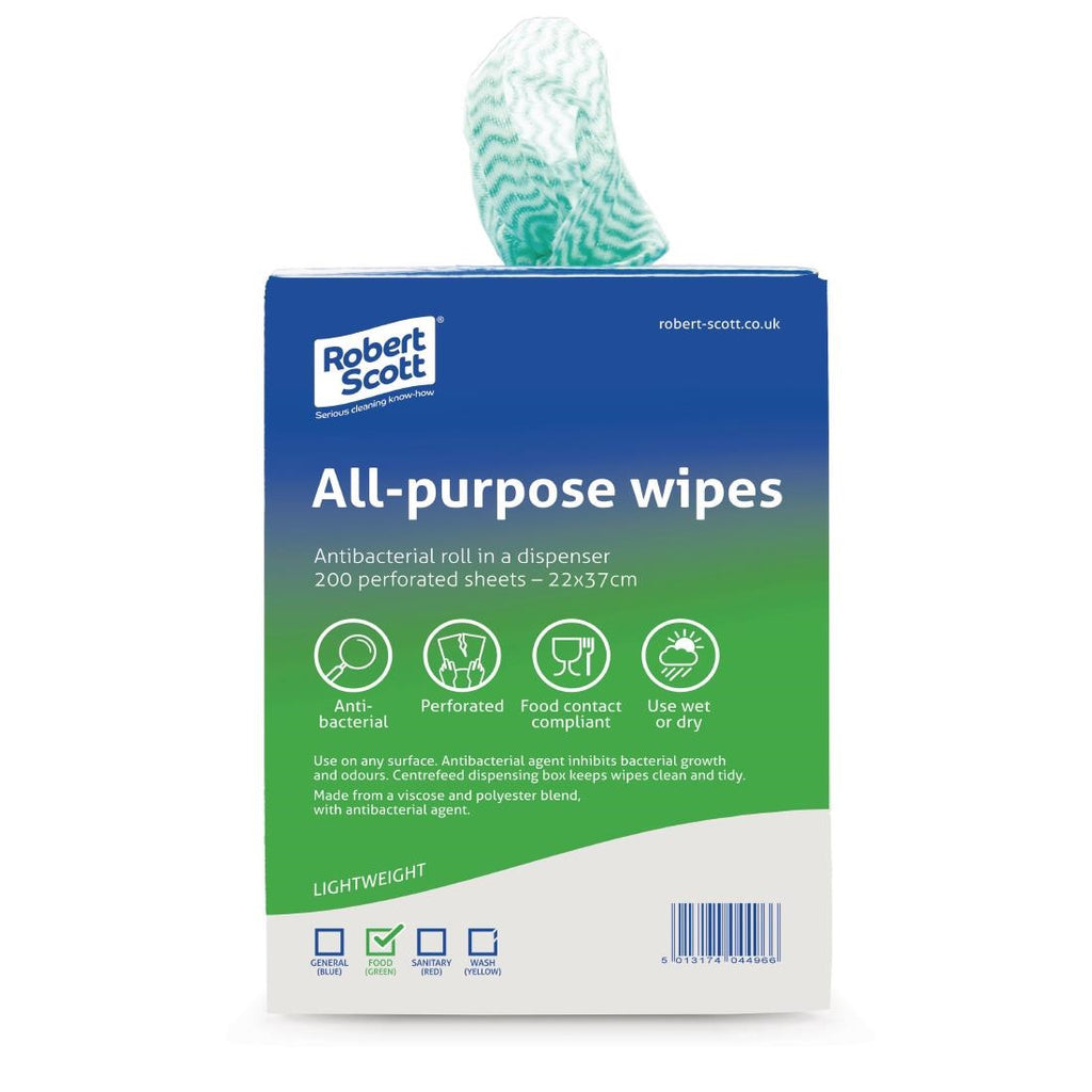 Robert Scott All-Purpose Antibacterial Cleaning Cloths Green (Pack of 200) by Robert Scott - Lordwell Catering Equipment