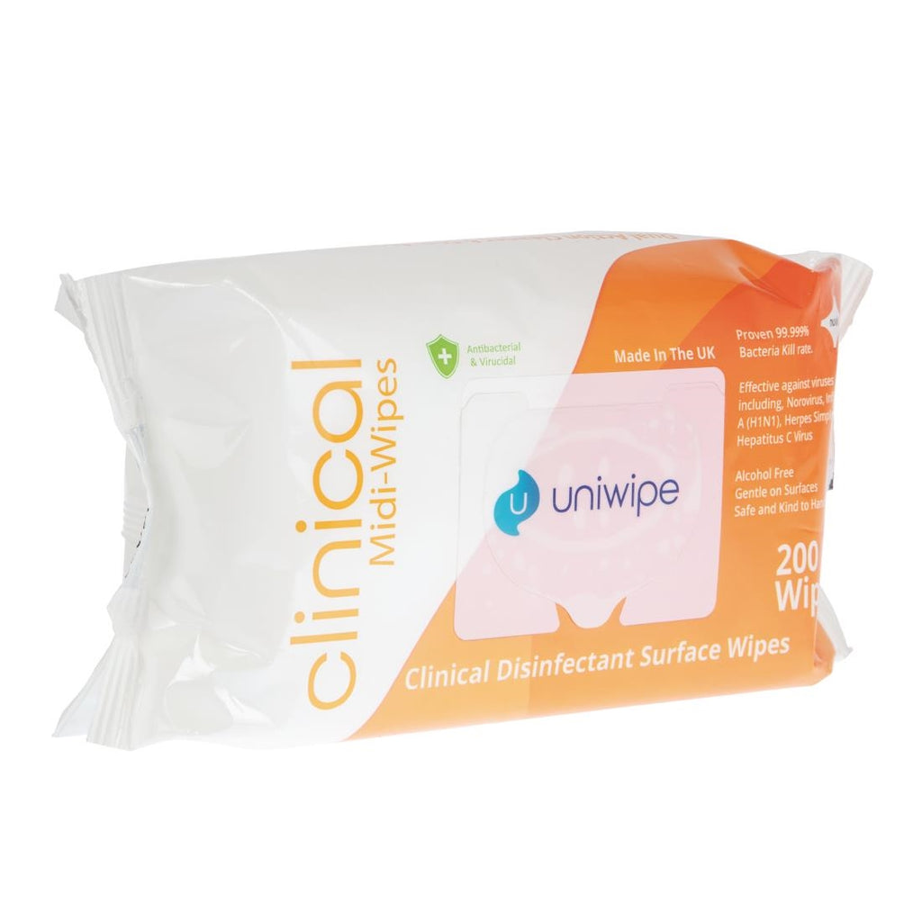 Uniwipe Clinical Disinfectant Surface Wipes (Pack of 200) by Uniwipe - Lordwell Catering Equipment