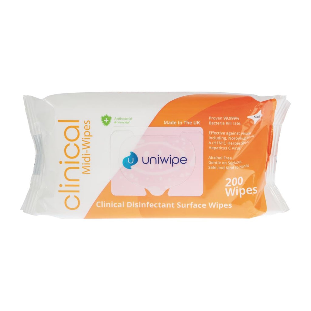 Uniwipe Clinical Disinfectant Surface Wipes (Pack of 200) by Uniwipe - Lordwell Catering Equipment