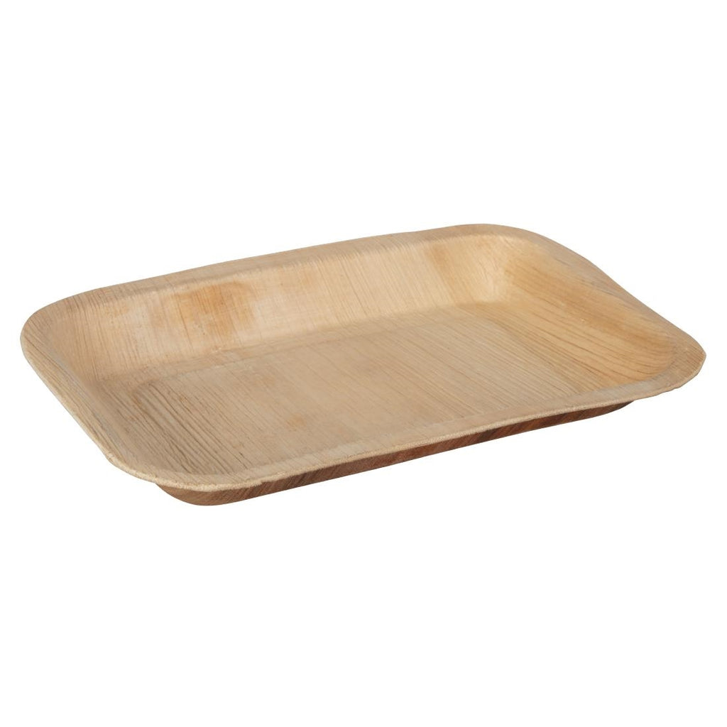 Fiesta Compostable Deep Palm Leaf Plates Rectangular 250mm (Pack of 100) by Fiesta - Lordwell Catering Equipment