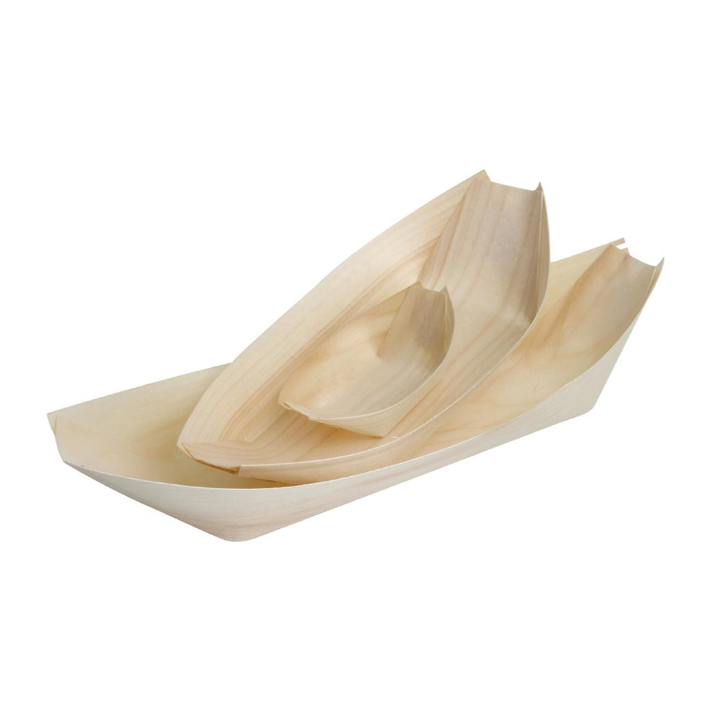 Fiesta Compostable Wooden Sushi Boats Small 80mm (Pack of 100) by Fiesta - Lordwell Catering Equipment