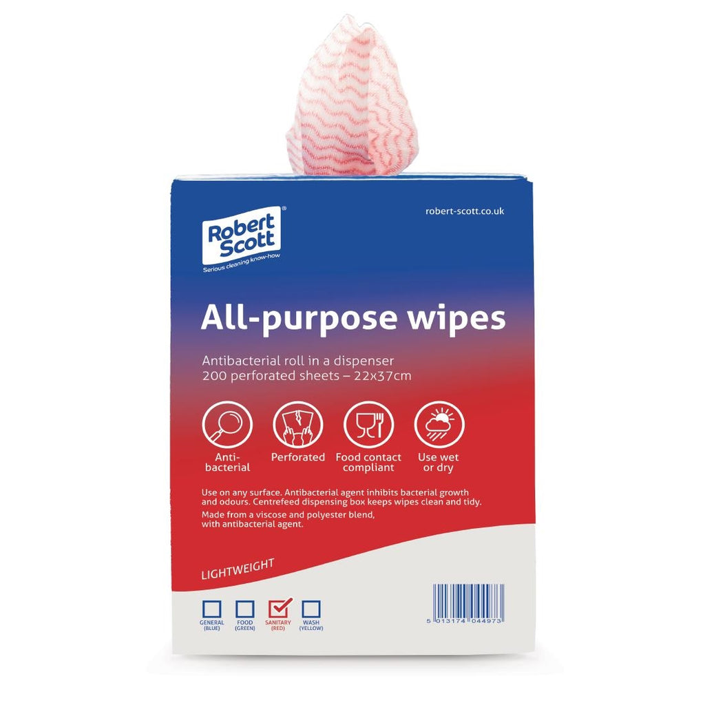 Robert Scott All-Purpose Antibacterial Cleaning Cloths Red (Pack of 200) DN844