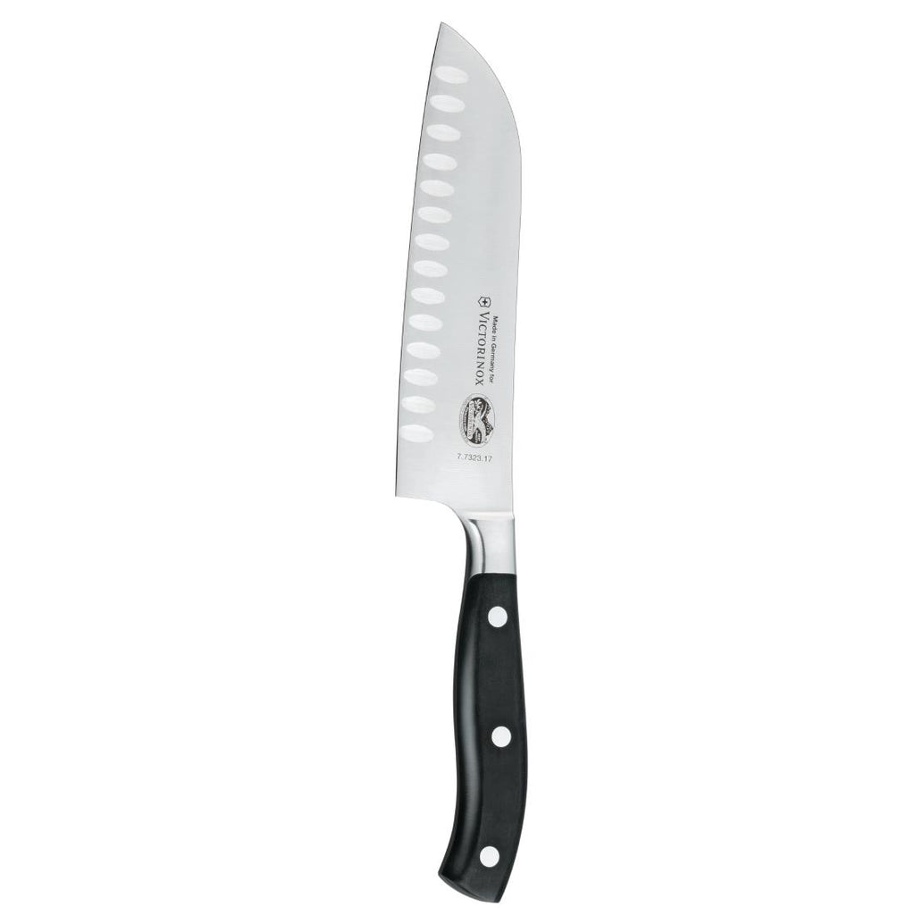 Victorinox Fully Forged Santoku Knife Fluted Blade Black 17cm DR508