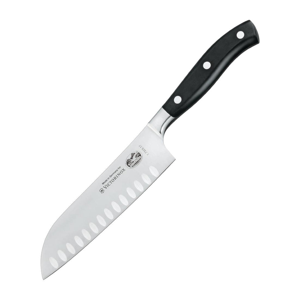 Victorinox Fully Forged Santoku Knife Fluted Blade Black 17cm DR508