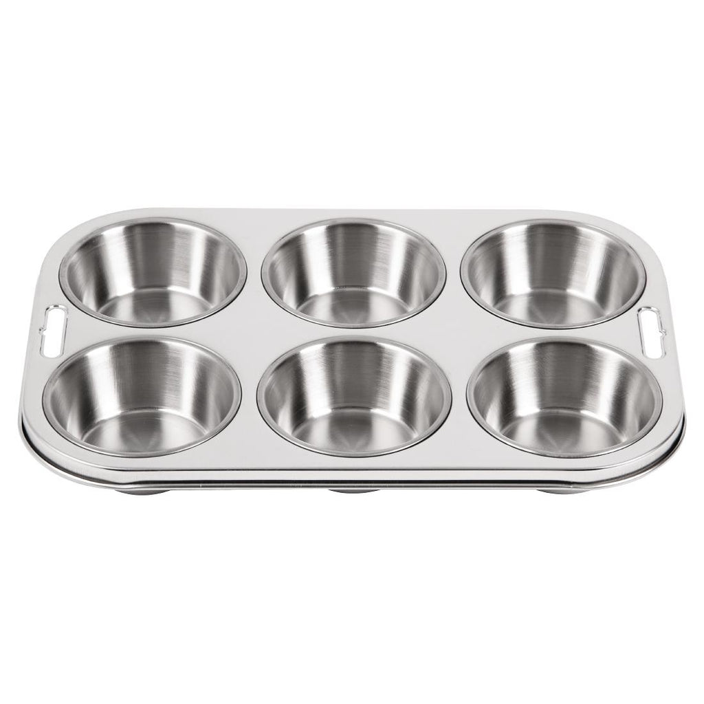 Vogue Stainless Steel Deep Muffin Tray 6 Cup E714