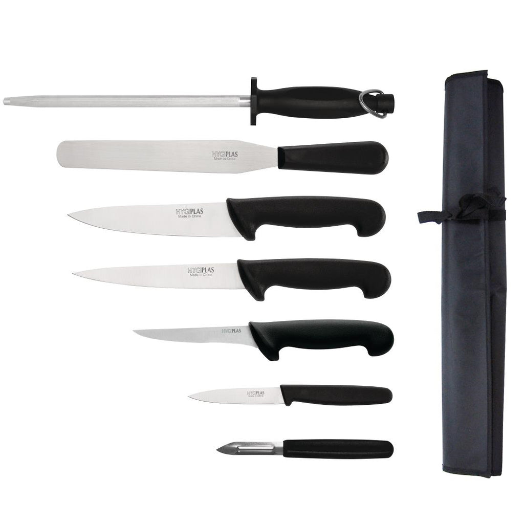 Hygiplas 7 Piece Starter Knife Set With 20cm Chef Knife and Roll Bag F222