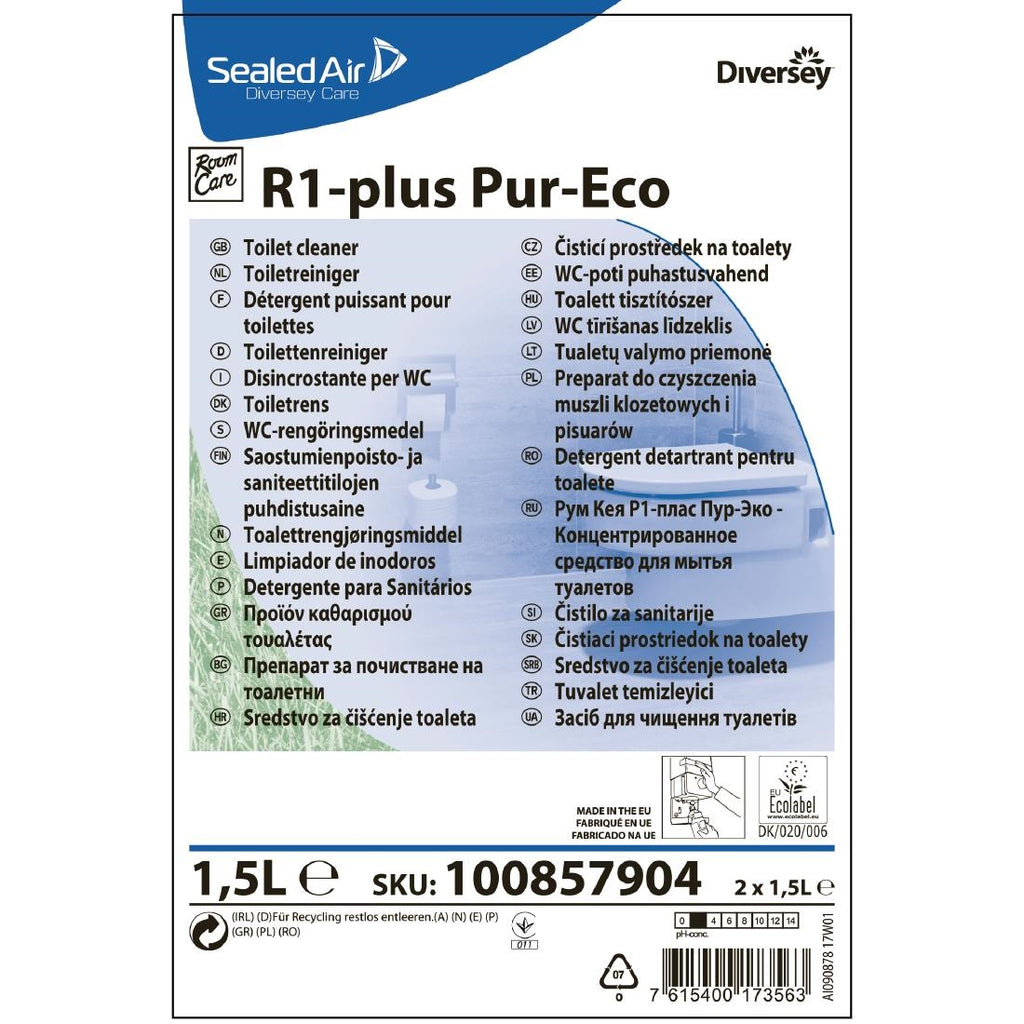 Room Care R1-plus Pur-Eco Toilet Cleaner Concentrate 1.5Ltr (2 Pack) FA272