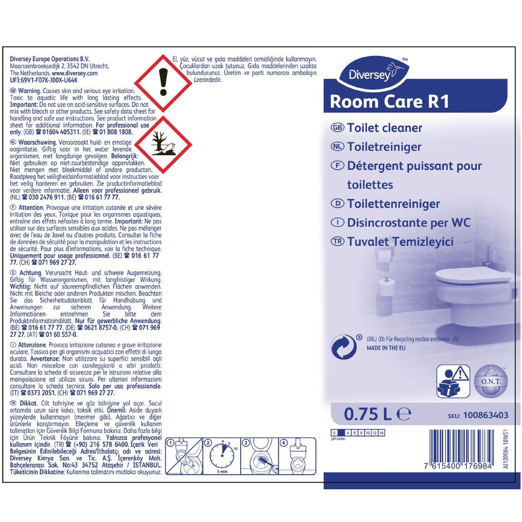 Room Care R1 Toilet Cleaner Ready To Use 750ml (6 Pack) FA275