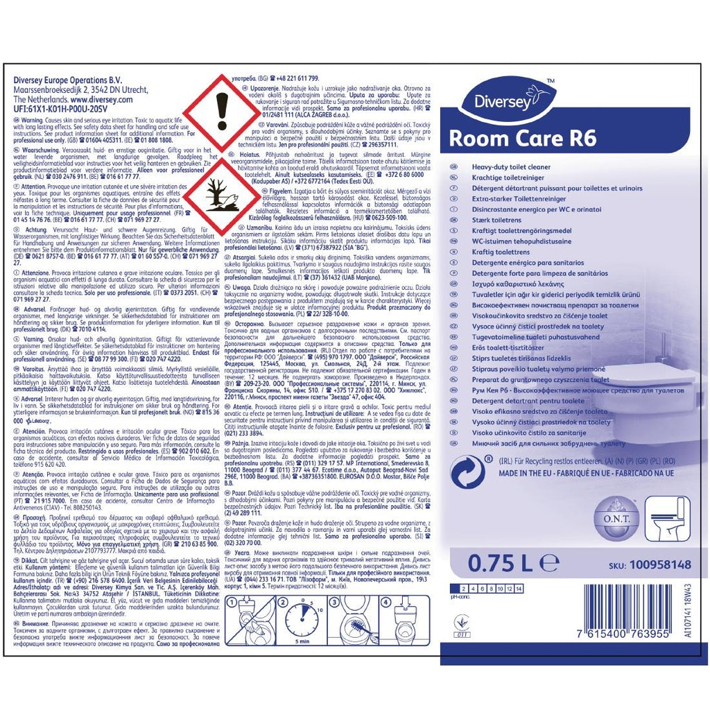 Room Care R6 Heavy-Duty Toilet Cleaner Ready To Use 750ml (6 Pack) FA277