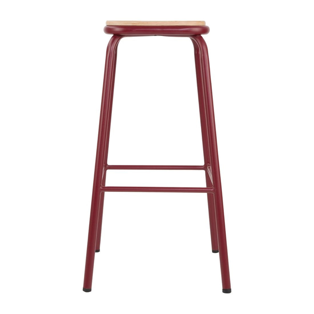 Bolero Cantina High Stools with Wooden Seat Pad Wine Red (Pack of 4) FB937