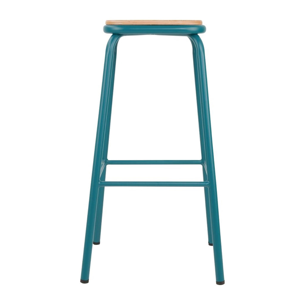 Bolero Cantina High Stools with Wooden Seat Pad Teal (Pack of 4) FB938