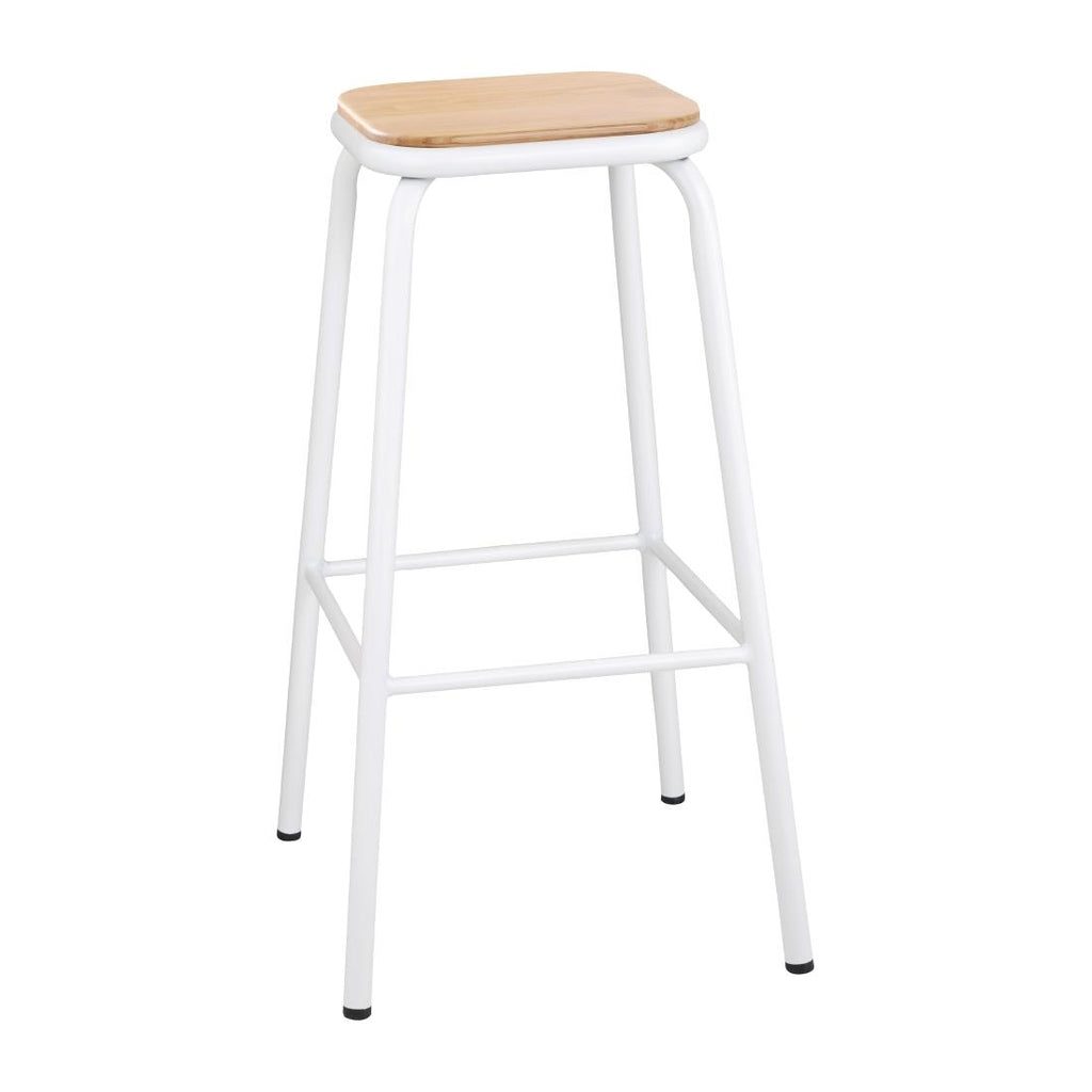 Bolero Cantina High Stools with Wooden Seat Pad White (Pack of 4) FB939
