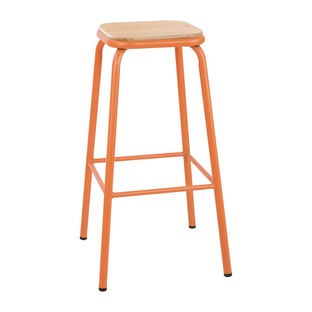 Bolero Cantina High Stools with Wooden Seat Pad Orange (Pack of 4) FB940