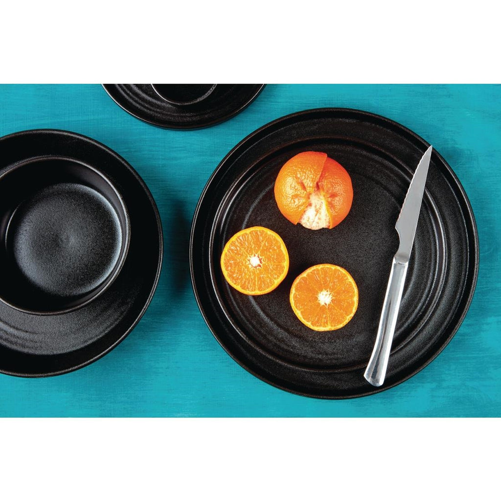 Olympia Cavolo Flat Round Plates Textured Black 220mm (Pack of 6) FD909