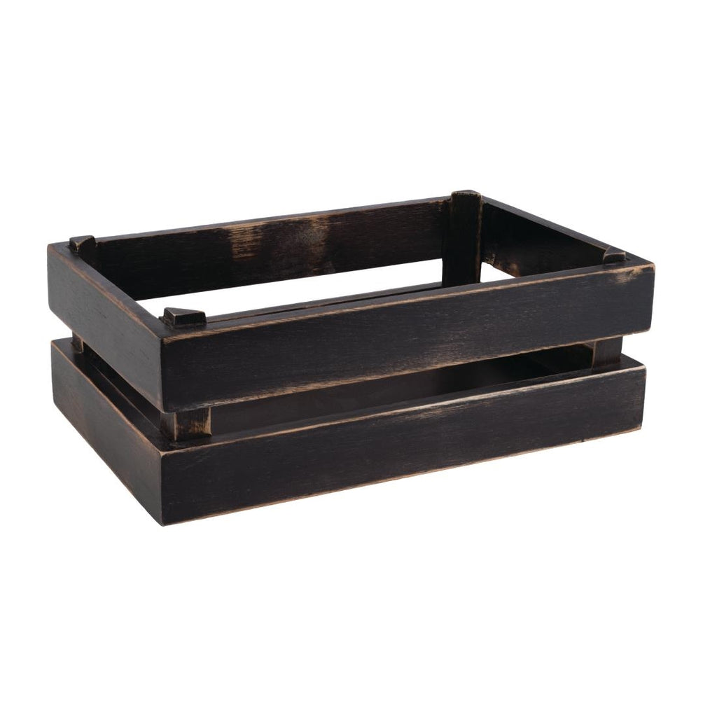 APS Superbox Wooden Buffet Crate Black Vintage 1/4 GN FE980