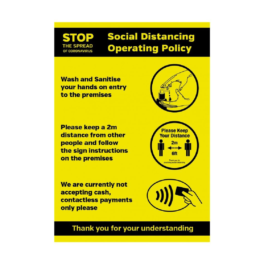 Social Distancing Operating Policy Poster A3 Self-Adhesive FN648