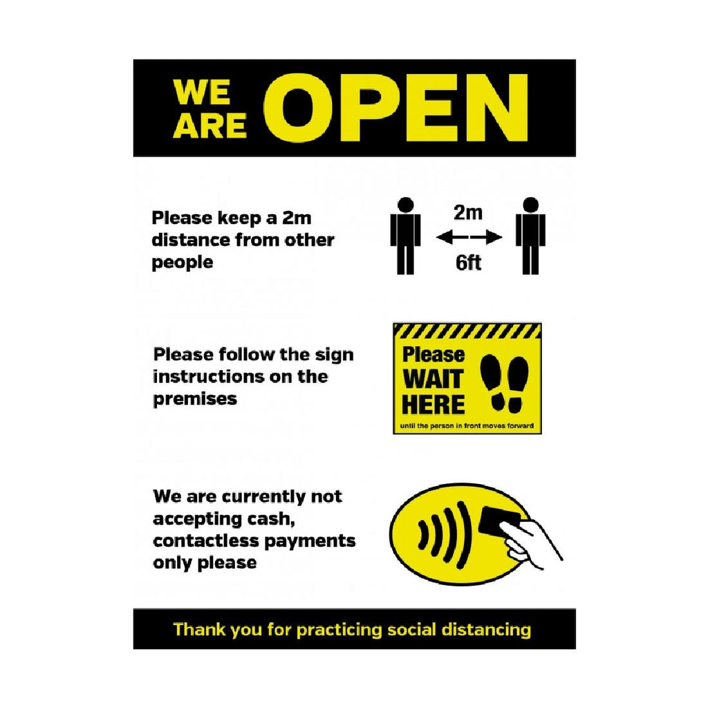 We Are Open Social Distancing Shop Guidance Poster A4 Self-Adhesive FN659