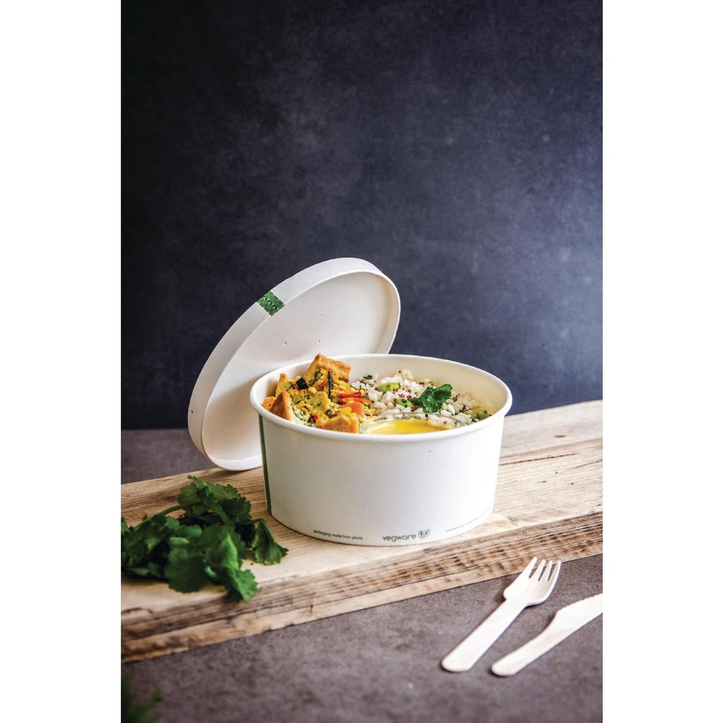 Vegware 185-Series Compostable Bon Appetit Wide PLA-lined Paper Food Bowls 48oz (Pack of 300) FS178