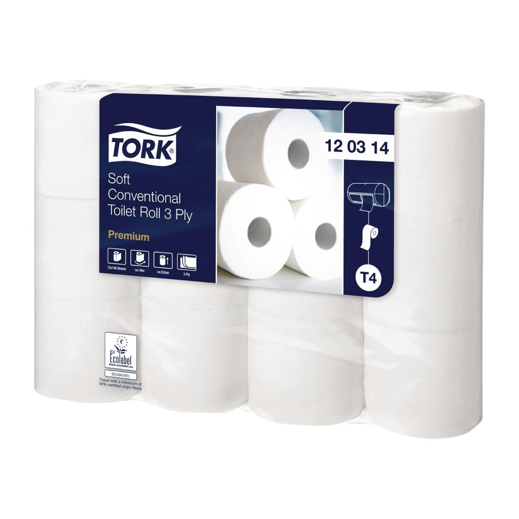 Tork Premium Conventional Wrapped 3-Ply Toilet Roll (Pack of 12 x 8) FS377