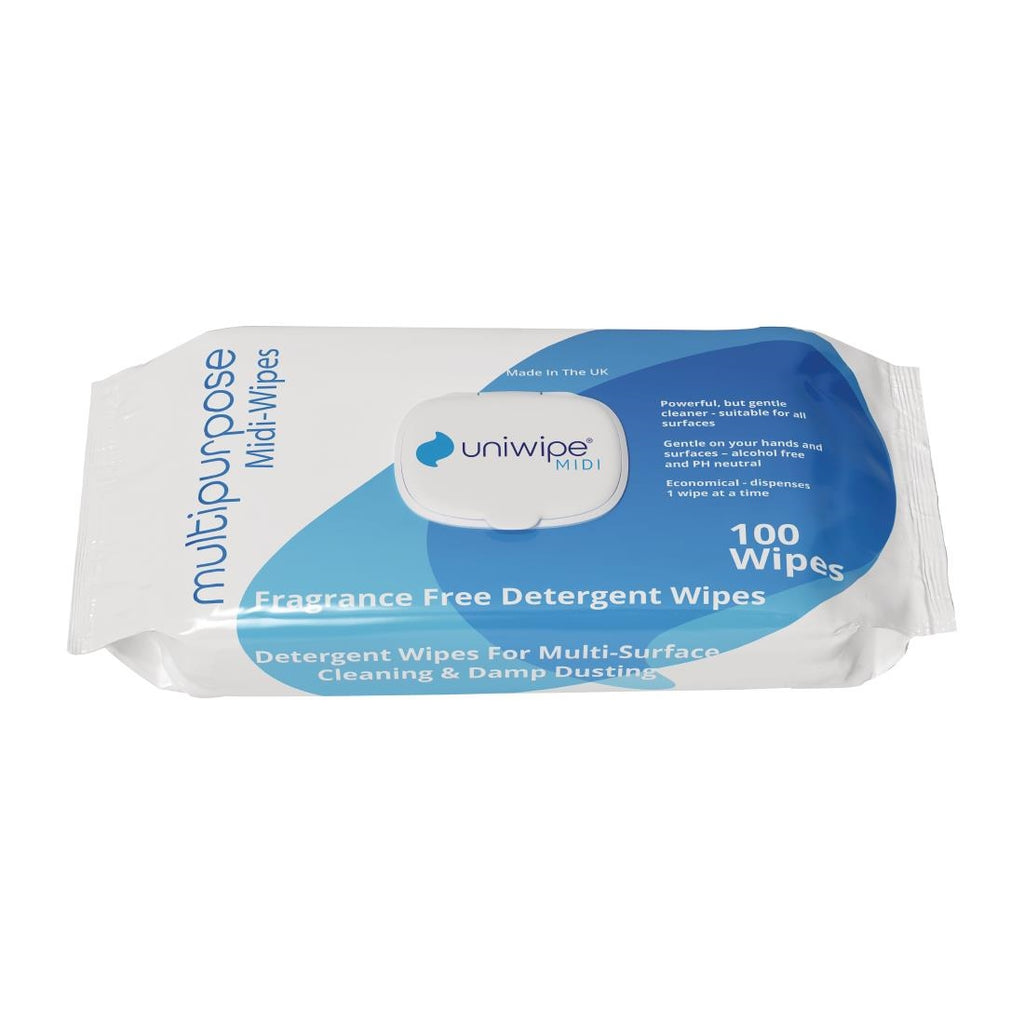Uniwipe Multipurpose Detergent Midi-Wipes (Pack 100) FS700