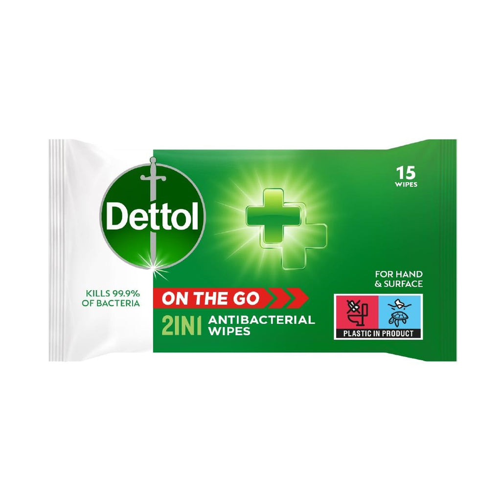 Dettol 2-in-1 Antibacterial Skin and Surface Wipes (Pack of 15) FT014