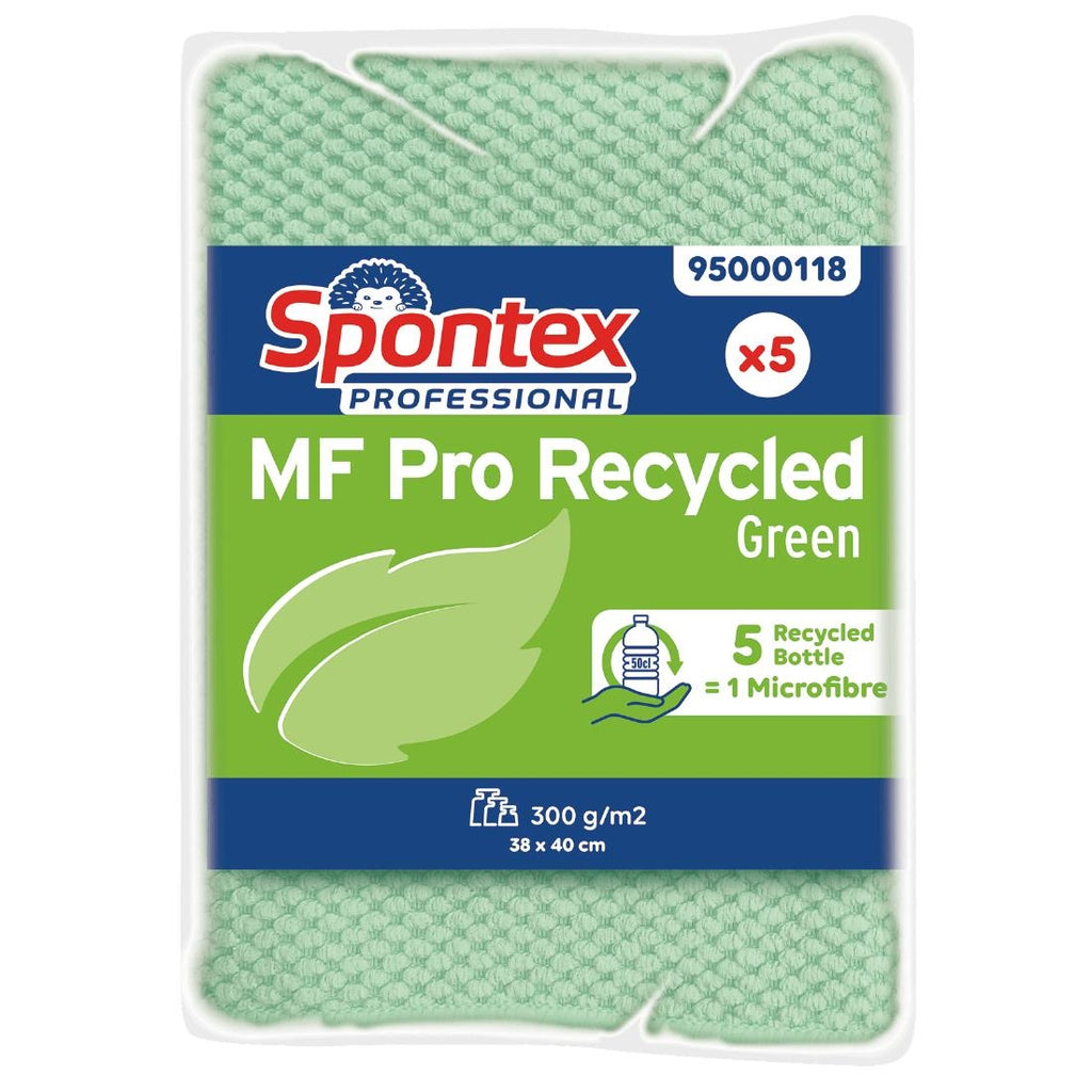 Spontex MF Pro Recycled Microfibre Cloth Green (pk5) FT633