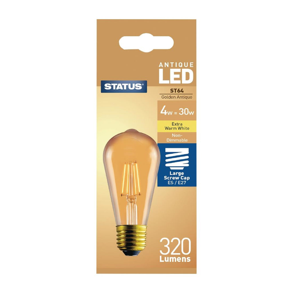 Status 320 Lumens Pear Golden Light Bulb Crystalite Antique LED ST64 ES 4w FW528