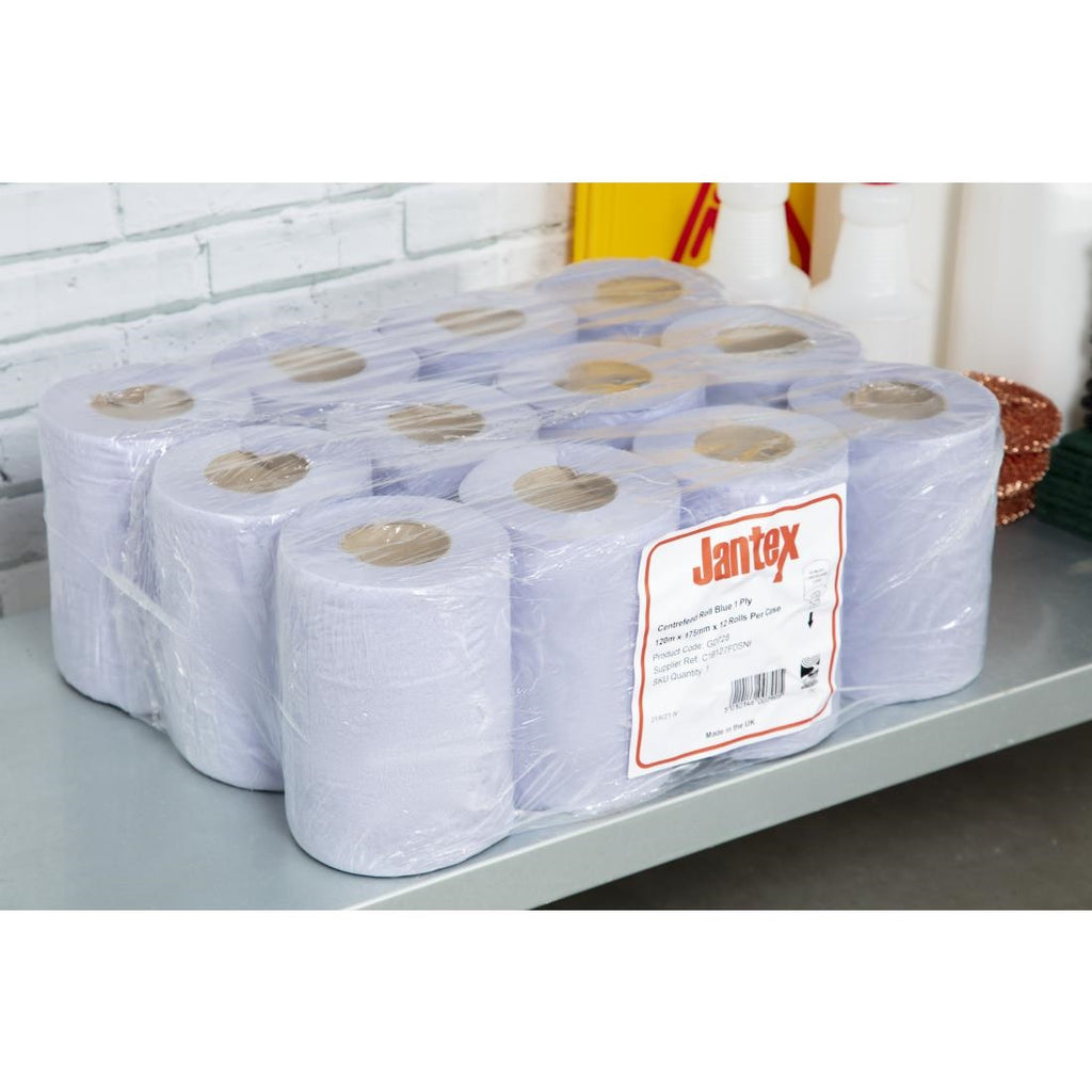 Jantex Blue Mini Centrefeed Rolls 1ply (Pack of 12) GD728