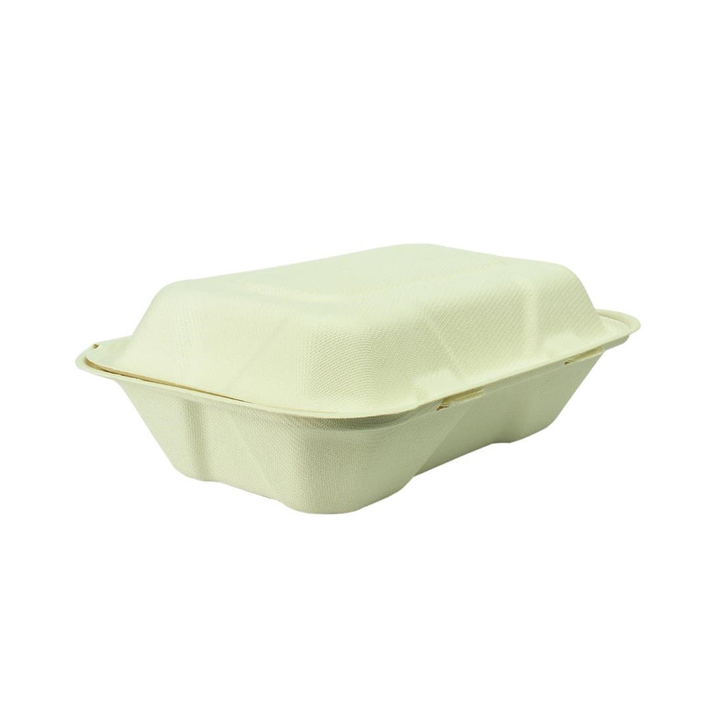 Vegware Compostable Bagasse Clamshell Hinged Meal Boxes 228mm GH026