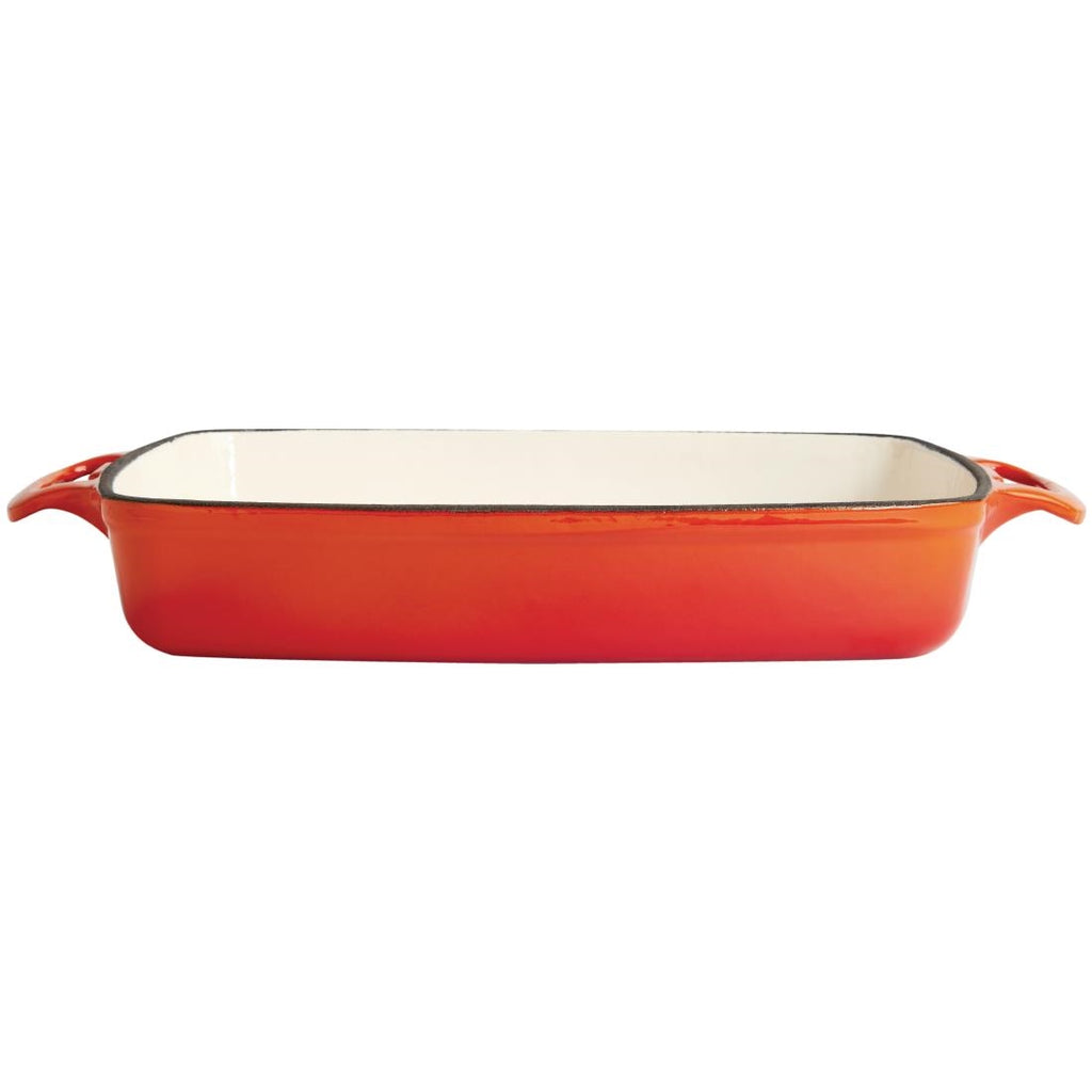 Vogue Orange Rectangular Cast Iron Dish 2.8Ltr GH322