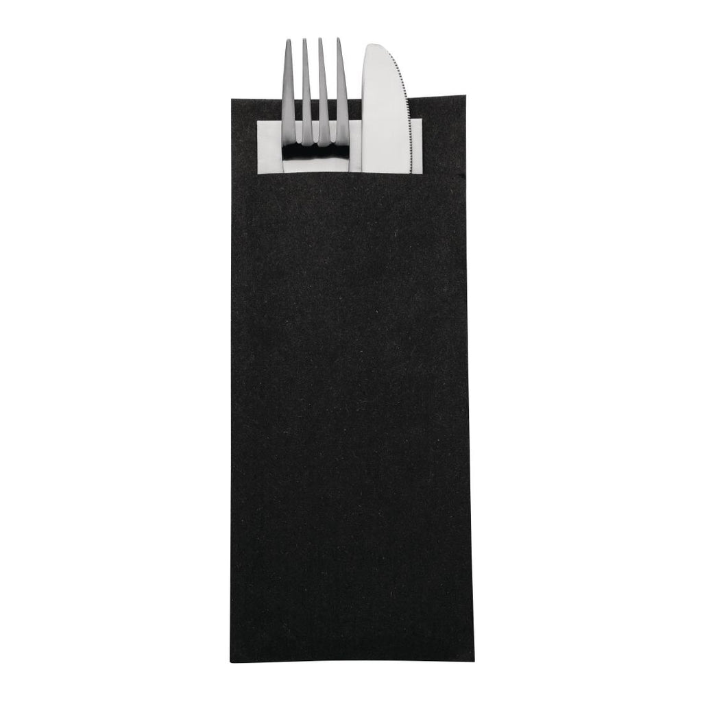 Europochette Kraft Black Cutlery Pouch with White Napkin (Pack of 600) GK917
