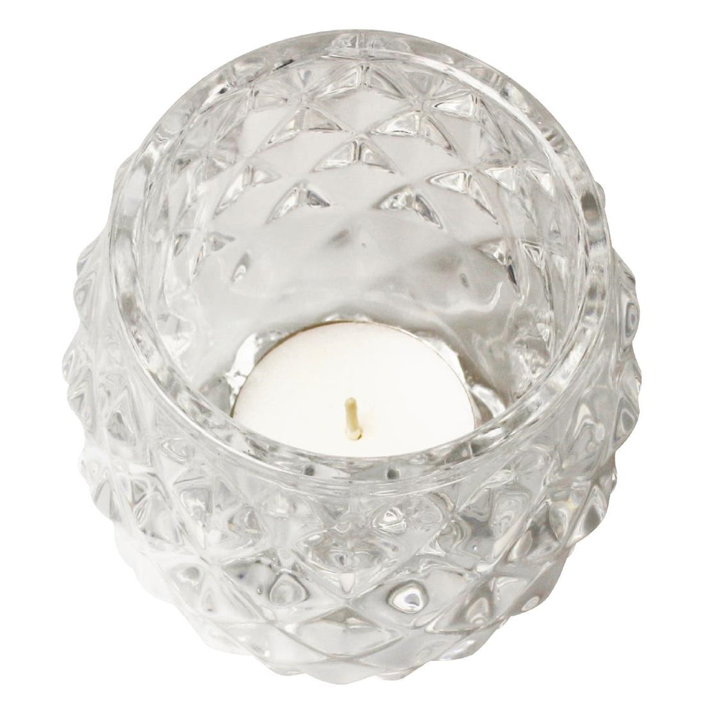 Olympia Glass Diamond Tealight Holder Clear 75mm (Pack of 6) GM227