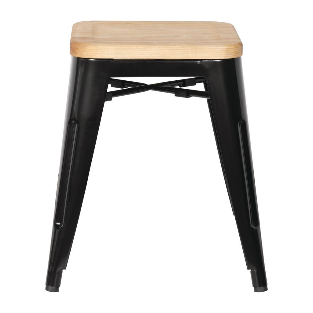 Bolero Bistro Low Stools with Wooden Seat Pad Black (Pack of 4) GM635