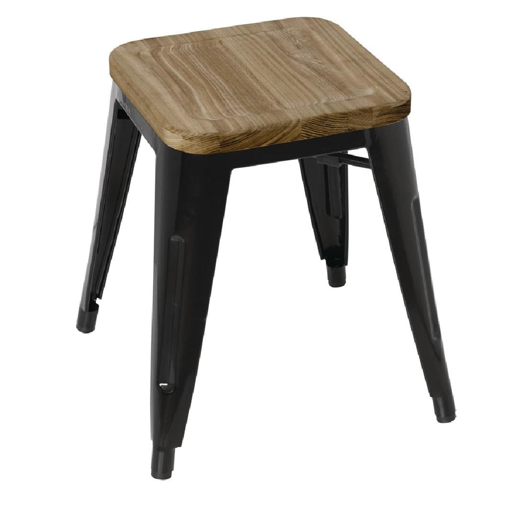 Bolero Bistro Low Stools with Wooden Seat Pad Black (Pack of 4) GM635