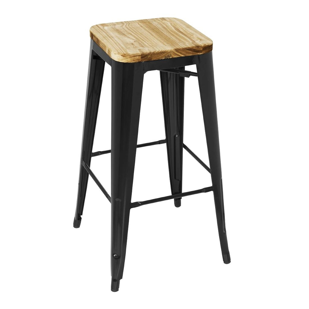 Bolero Bistro High Stools with Wooden Seat Pad Black (Pack of 4) GM640