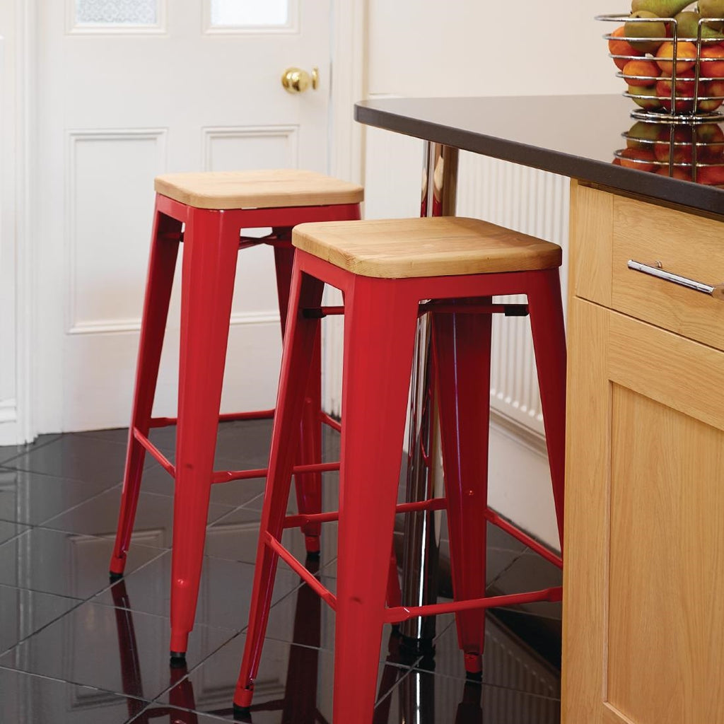 Bolero Bistro High Stools with Wooden Seat Pad Red (Pack of 4) GM641