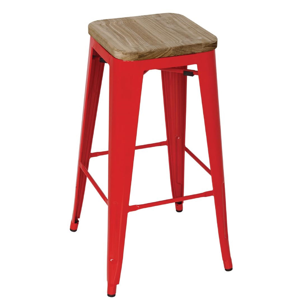 Bolero Bistro High Stools with Wooden Seat Pad Red (Pack of 4) GM641