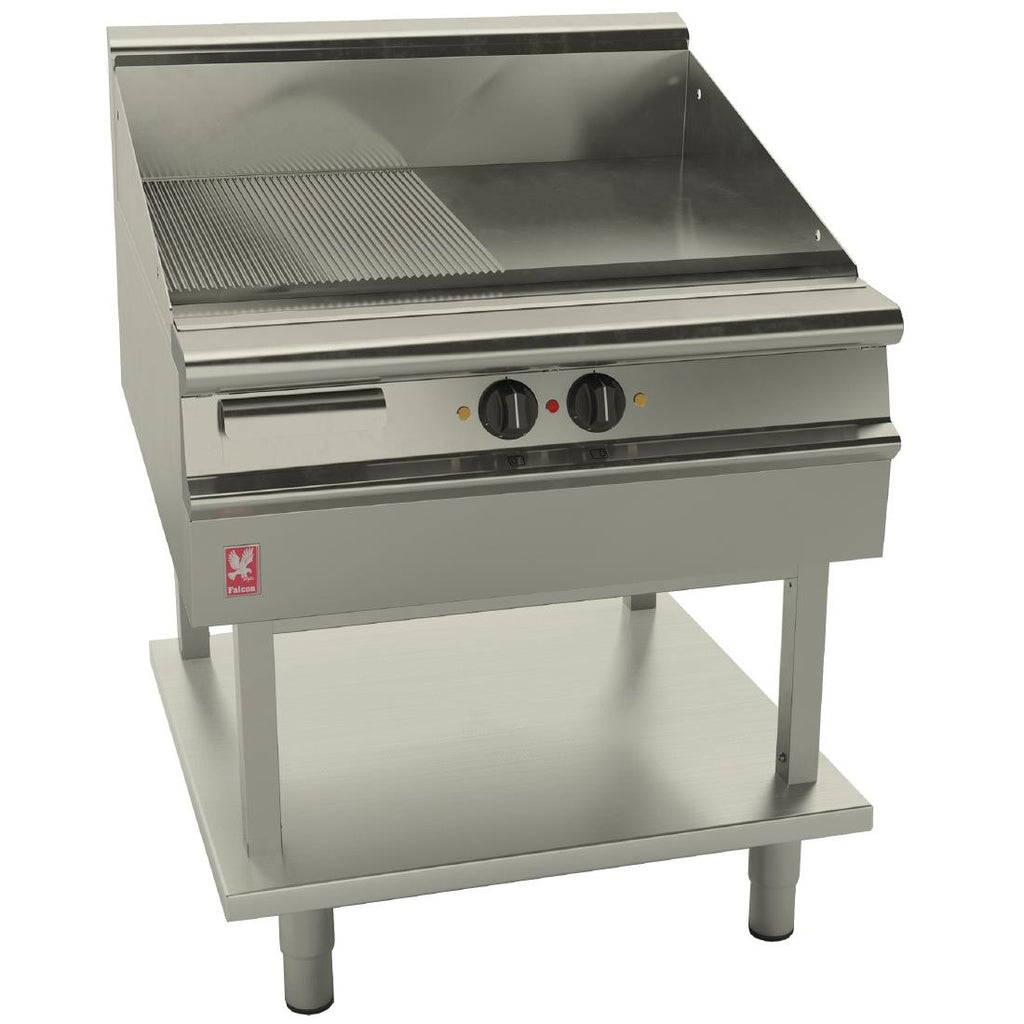 Falcon Dominator Plus 800mm Wide Half Ribbed Griddle on Fixed Stand E3481R GP108