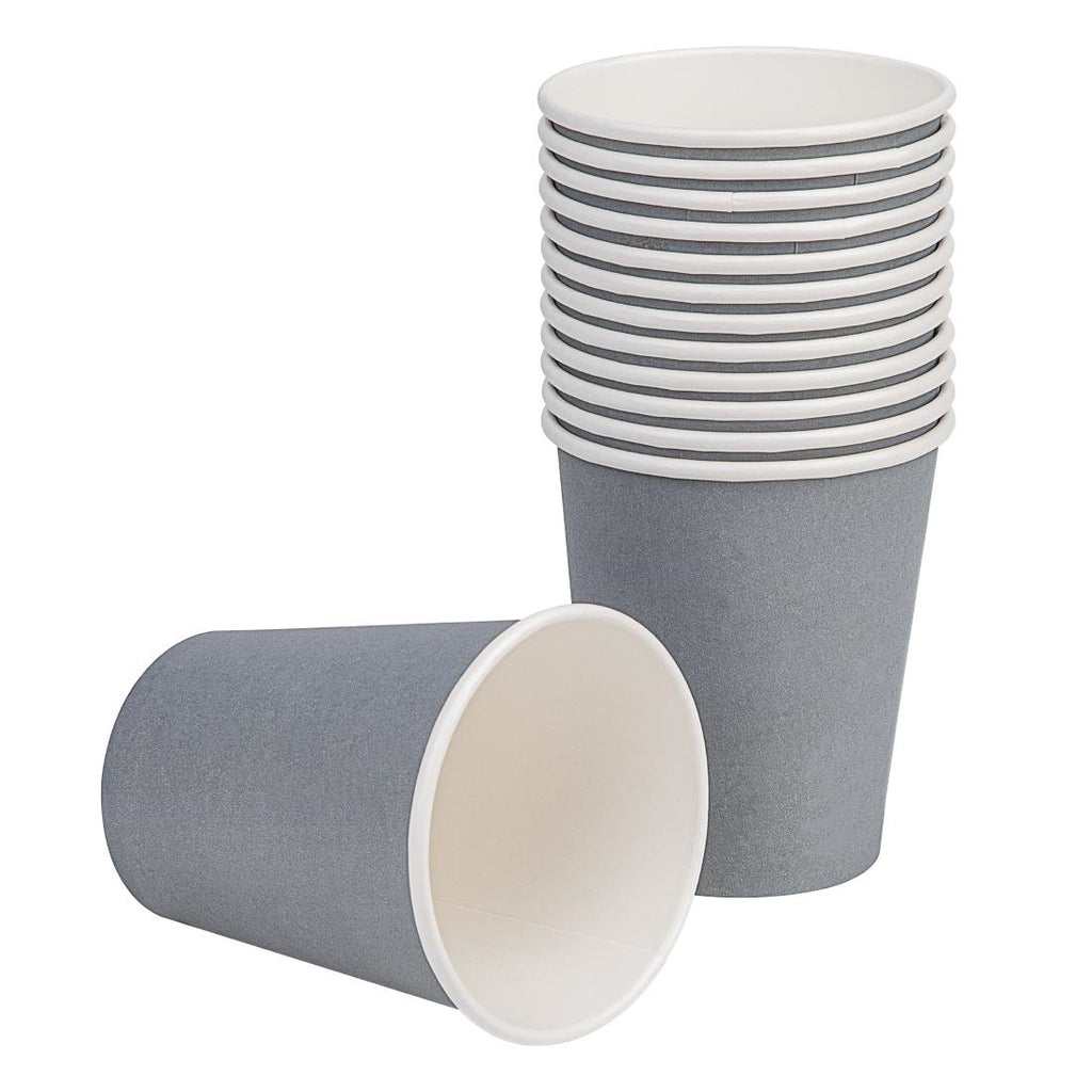 Fiesta Recyclable Coffee Cups Single Wall Charcoal 225ml / 8oz (Pack of 1000) GP415