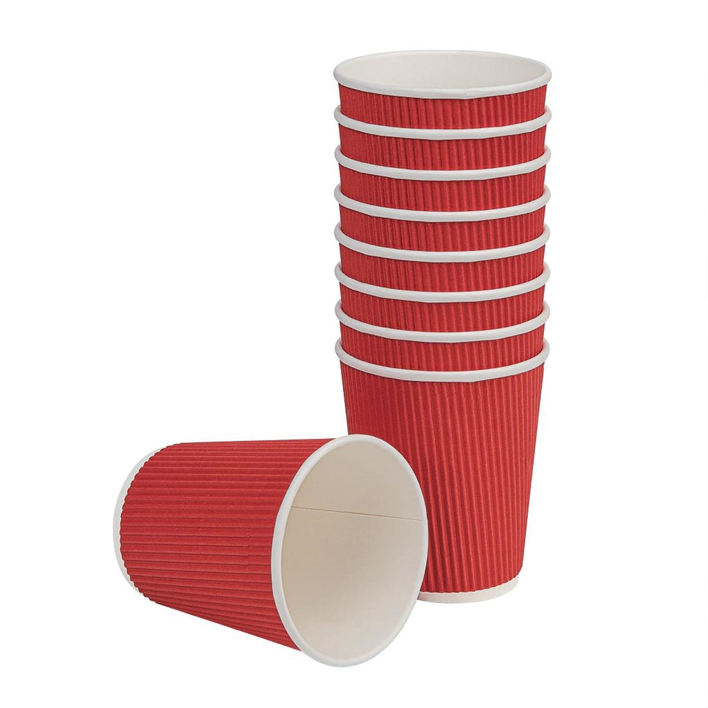 Fiesta Recyclable Coffee Cups Ripple Wall Red 225ml / 8oz (Pack of 500) GP427
