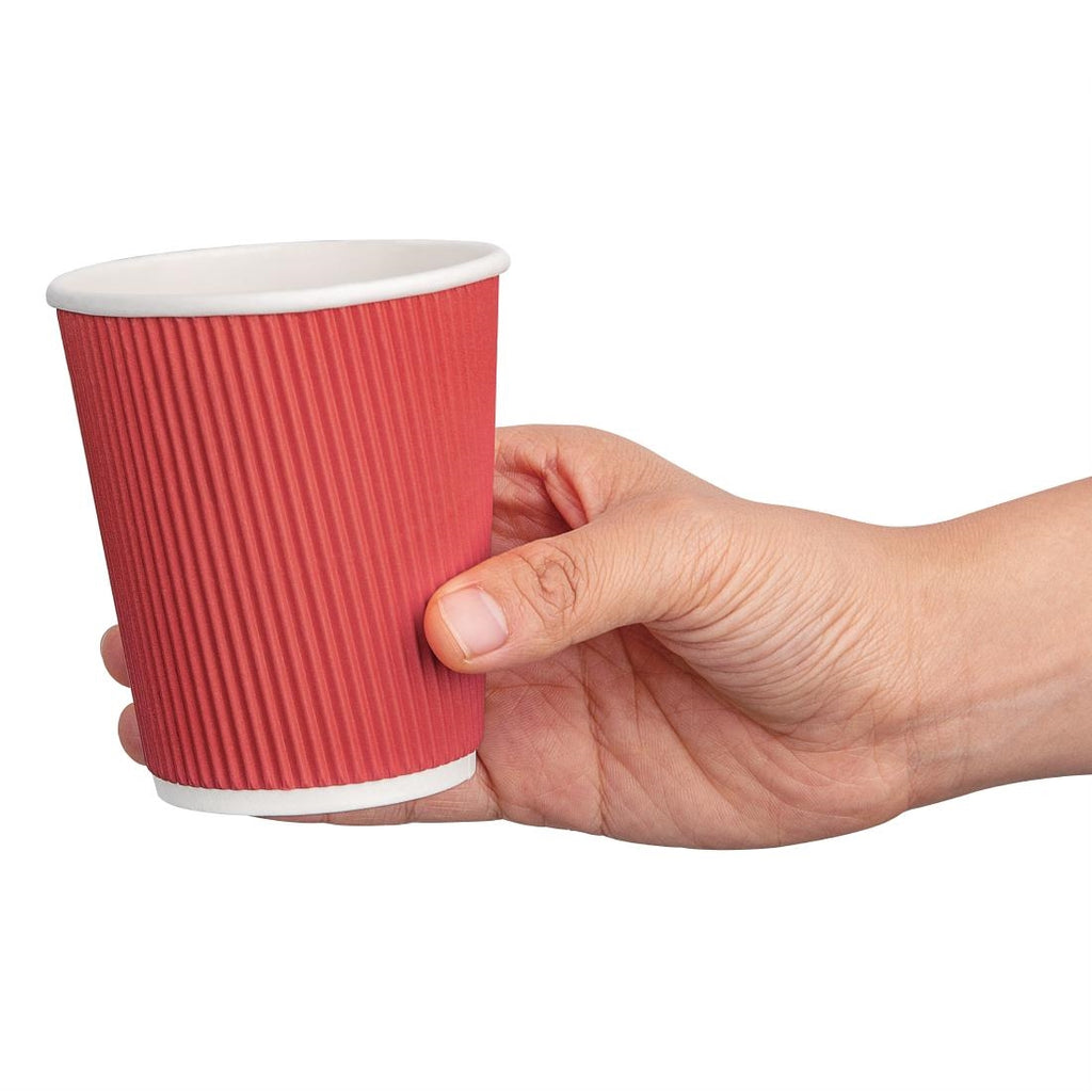 Fiesta Recyclable Coffee Cups Ripple Wall Red 225ml / 8oz (Pack of 500) GP427