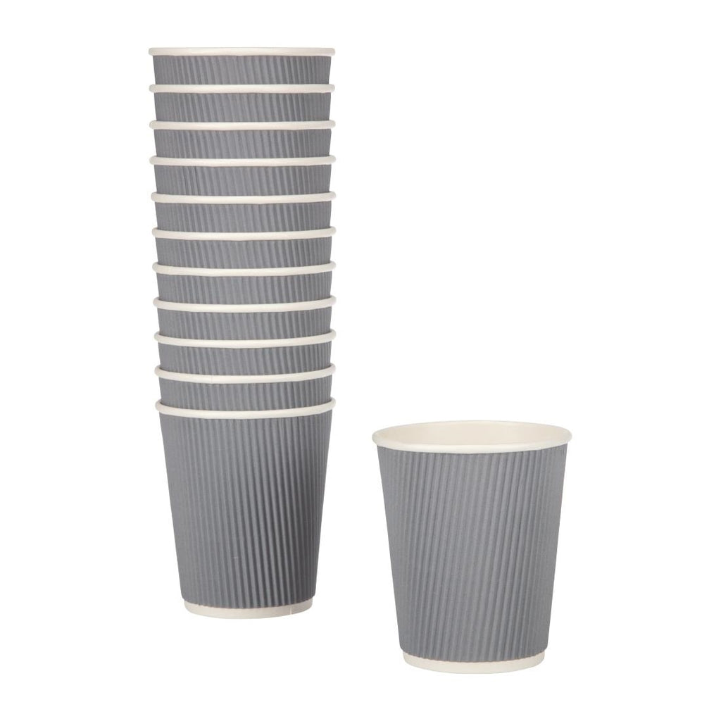 Fiesta Recyclable Coffee Cups Ripple Wall Charcoal 225ml / 8oz (Pack of 25) GP430