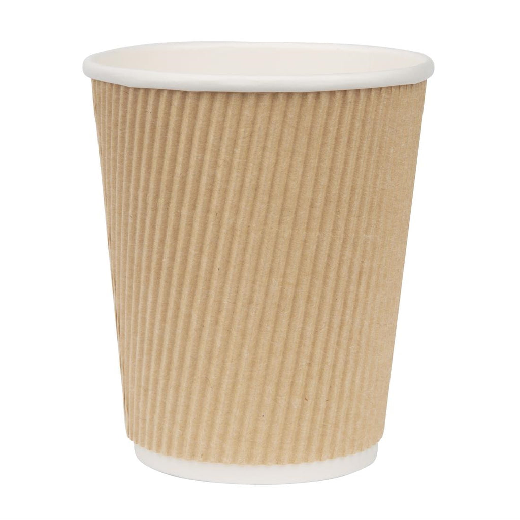 Fiesta Recyclable Coffee Cups Ripple Wall Kraft 225ml / 8oz (Pack of 500) GP442